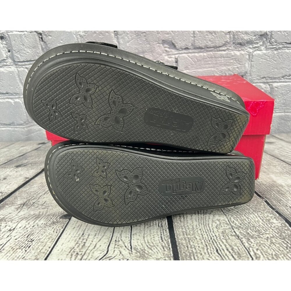 Alegria Peggy Black Dazzler Leather Adjustable Slide Sandals 37 7/7.5 M - Picture 7 of 9